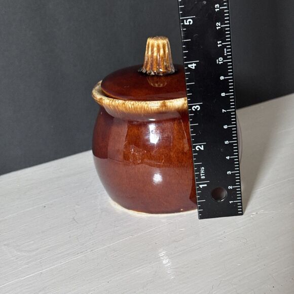 Vintage Hull Pottery - Brown Drip Glaze Sugar Bowl with Lid - Oven Proof USA - Picture 9 of 10